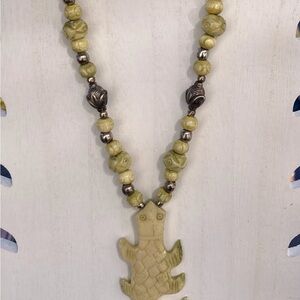 Bone Carving Necklace India Serpentine beads 26” vintage